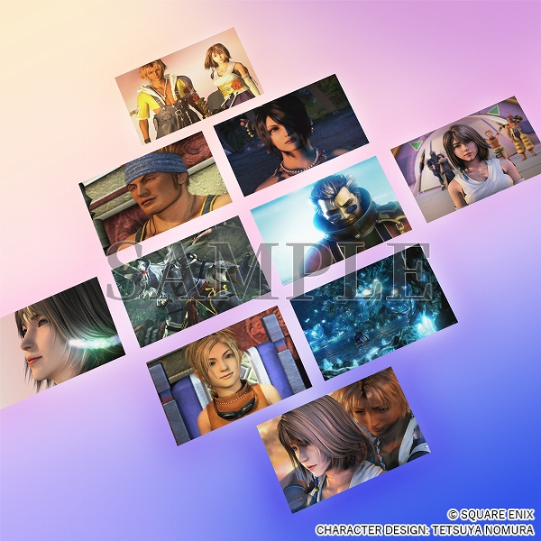 A set of ten (10) postcards, set against a pink and blue ombre background.