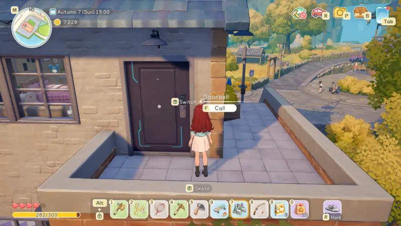 character standing infront of an unaccessible door waiting to ring doorbell in starsand island