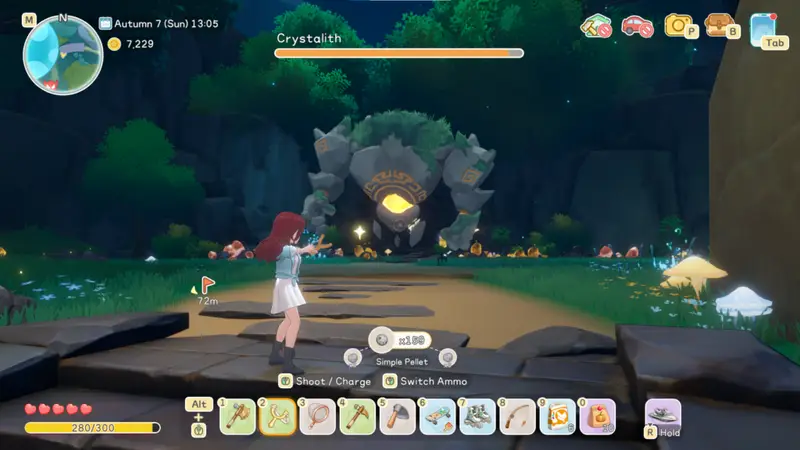 fighting a monster with a slingshot in starsand island