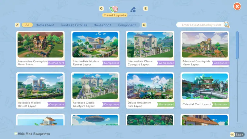 Layout build menu for Starsand Island