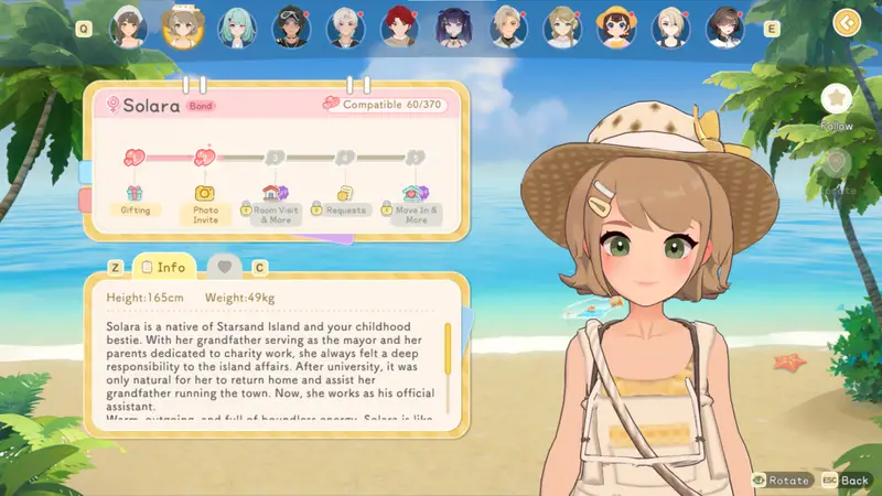 Solara a blonde character profile and relationship hearts in starsand island