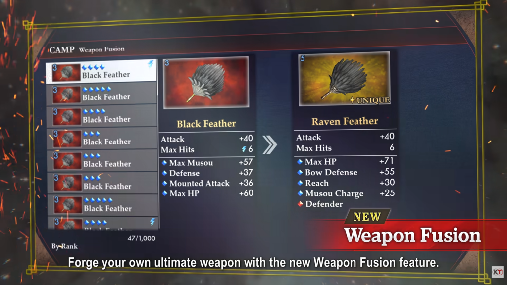 Menu screen showing the game's new Weapon Fusion System.